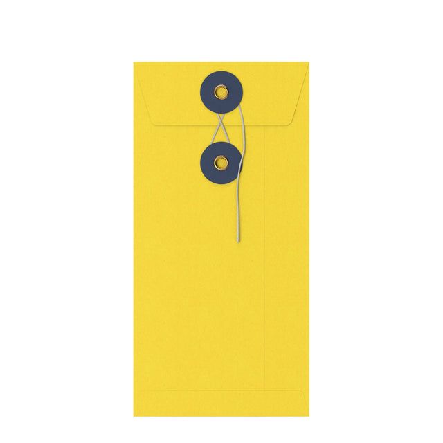 Coloured envelopes with string and washer closure Yellow + Navy Blue 220 x 110 mm (DL)