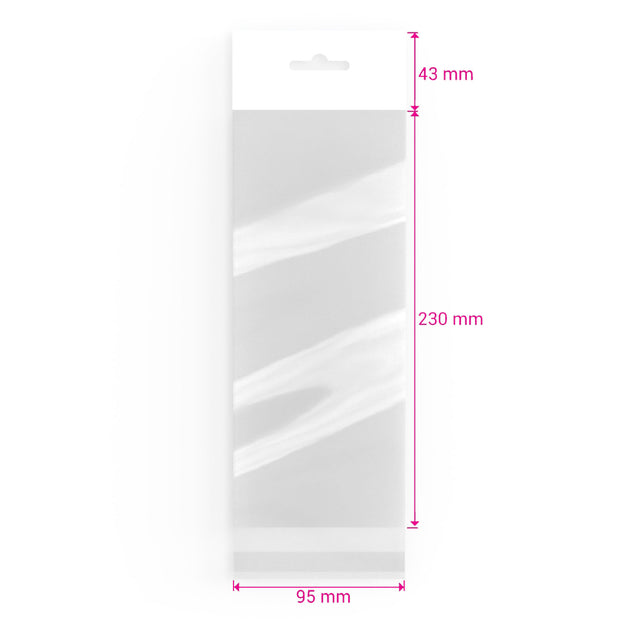 Cello Bags (With Header) Clear 230 x 95 mm