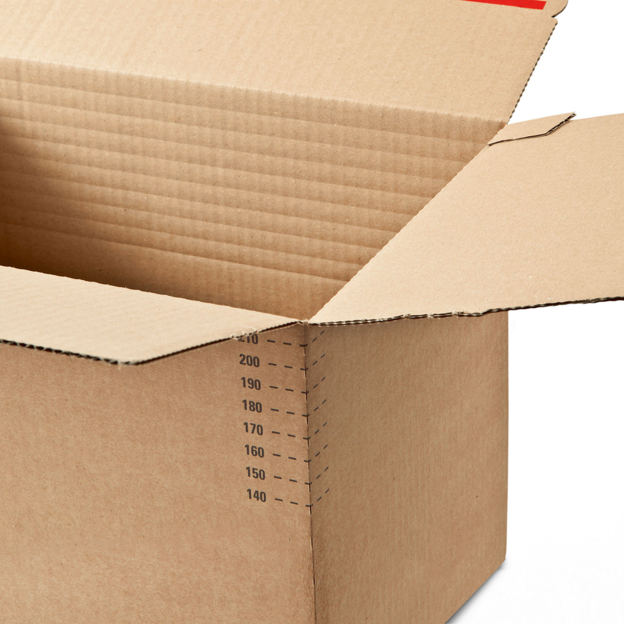 Papkasse med variabel dybde med selvlukkende lukning til forsendelser