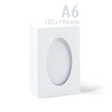 Hvide trefløjede kort med ovalt udskåret vindue – pakke