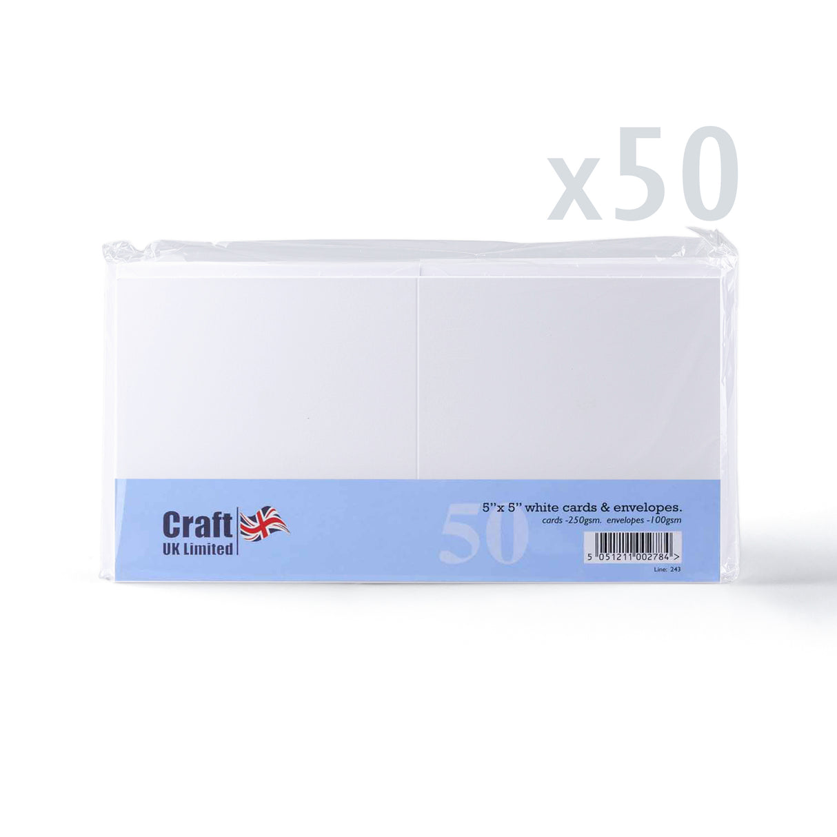 Glatte hvide kort 250 g/m² og kuverter 100 g/m² – pakke