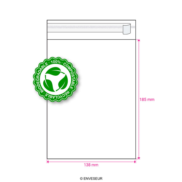 Biodegradable PLA Bags Clear 185 x 138 mm